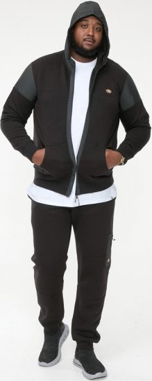 D555 DEAN Couture Zip Through Hoody With Woven Contrast Fabric Trim Black - Bluzy & bluzy z kapturem - Bluzy & Bluzy z kapturem 2XL-12XL