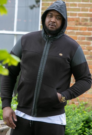 D555 DEAN Couture Zip Through Hoody With Woven Contrast Fabric Trim Black - Bluzy & bluzy z kapturem - Bluzy & Bluzy z kapturem 2XL-12XL