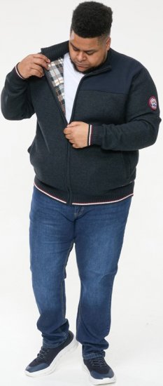 D555 ABERDARE Knitted Zip Through Sweater With Bonded Check Lining Navy Marl - Bluzy & bluzy z kapturem - Bluzy & Bluzy z kapturem 2XL-12XL