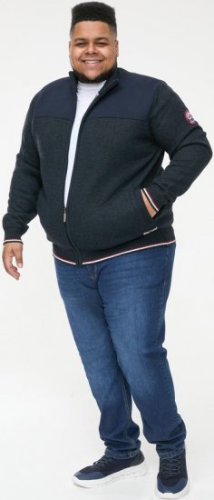 D555 ABERDARE Knitted Zip Through Sweater With Bonded Check Lining Navy Marl - Bluzy & bluzy z kapturem - Bluzy & Bluzy z kapturem 2XL-12XL