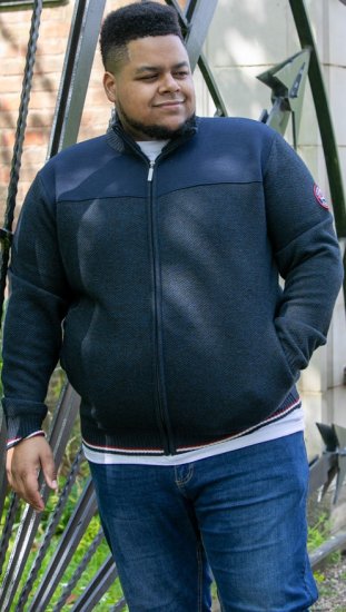 D555 ABERDARE Knitted Zip Through Sweater With Bonded Check Lining Navy Marl - Bluzy & bluzy z kapturem - Bluzy & Bluzy z kapturem 2XL-12XL