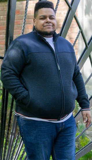 D555 ABERDARE Knitted Zip Through Sweater With Bonded Check Lining Navy Marl - Bluzy & bluzy z kapturem - Bluzy & Bluzy z kapturem 2XL-12XL