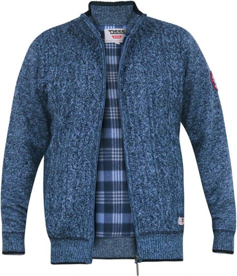 D555 ECCLES Cable Knitted Zip Through Sweater With Bonded Check Lining Denim Marl - Bluzy & bluzy z kapturem - Bluzy & Bluzy z kapturem 2XL-12XL