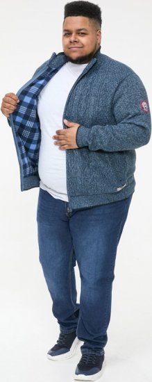 D555 ECCLES Cable Knitted Zip Through Sweater With Bonded Check Lining Denim Marl - Bluzy & bluzy z kapturem - Bluzy & Bluzy z kapturem 2XL-12XL