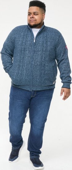 D555 ECCLES Cable Knitted Zip Through Sweater With Bonded Check Lining Denim Marl - Bluzy & bluzy z kapturem - Bluzy & Bluzy z kapturem 2XL-12XL