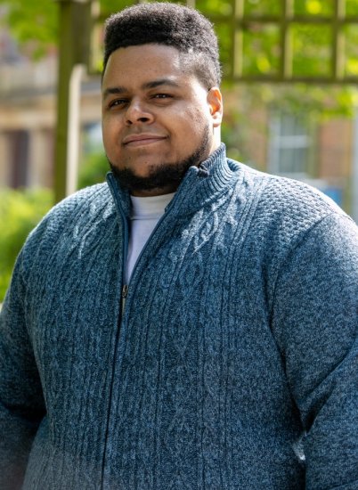 D555 ECCLES Cable Knitted Zip Through Sweater With Bonded Check Lining Denim Marl - Bluzy & bluzy z kapturem - Bluzy & Bluzy z kapturem 2XL-12XL