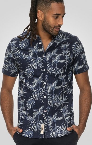 D555 Truro Hawaiian AOP Short Sleeve Button Down Collar Shirt Navy - Koszule - Koszule 2XL-10XL