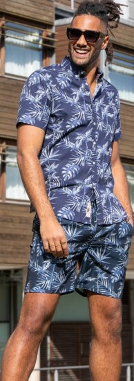 D555 Truro Hawaiian AOP Short Sleeve Button Down Collar Shirt Navy - Koszule - Koszule 2XL-10XL