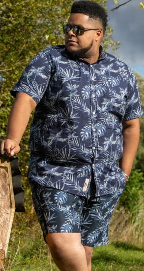 D555 Truro Hawaiian AOP Short Sleeve Button Down Collar Shirt Navy - Koszule - Koszule 2XL-10XL
