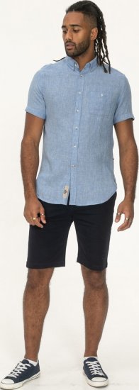 D555 Falmouth 1 Linen Mix Short Sleeve Shirt With Button Down Blue - Koszule - Koszule 2XL-10XL
