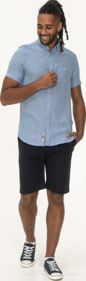 D555 Falmouth 1 Linen Mix Short Sleeve Shirt With Button Down Blue - Koszule - Koszule 2XL-10XL