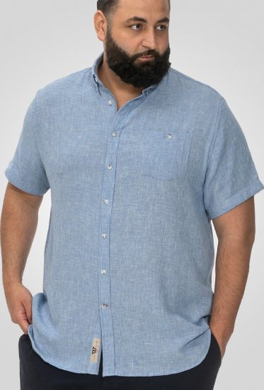 D555 Falmouth 1 Linen Mix Short Sleeve Shirt With Button Down Blue - Koszule - Koszule 2XL-10XL