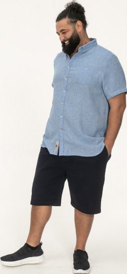 D555 Falmouth 1 Linen Mix Short Sleeve Shirt With Button Down Blue - Koszule - Koszule 2XL-10XL