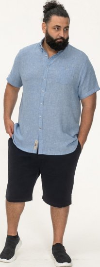 D555 Falmouth 1 Linen Mix Short Sleeve Shirt With Button Down Blue - Koszule - Koszule 2XL-10XL