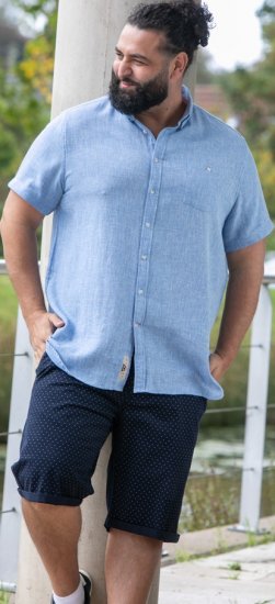 D555 Falmouth 1 Linen Mix Short Sleeve Shirt With Button Down Blue - Koszule - Koszule 2XL-10XL