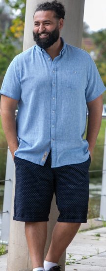 D555 Falmouth 1 Linen Mix Short Sleeve Shirt With Button Down Blue - Koszule - Koszule 2XL-10XL