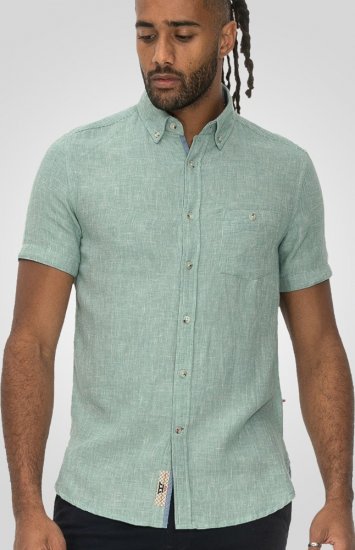D555 Falmouth 2 Linen Mix Short Sleeve Shirt With Button Down Mint - Koszule - Koszule 2XL-10XL