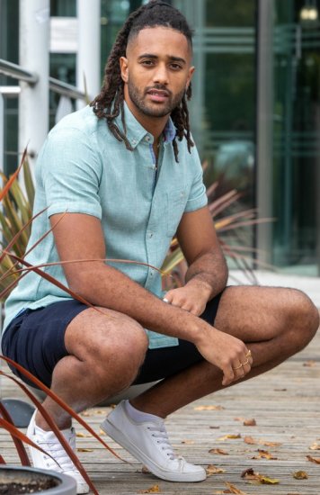 D555 Falmouth 2 Linen Mix Short Sleeve Shirt With Button Down Mint - Koszule - Koszule 2XL-10XL