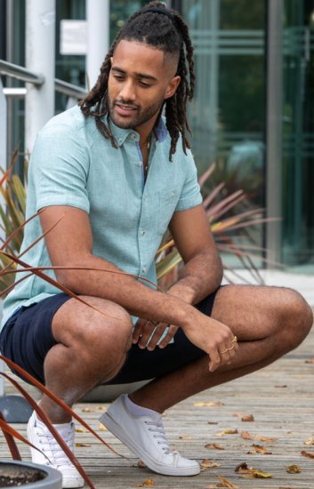 D555 Falmouth 2 Linen Mix Short Sleeve Shirt With Button Down Mint - Koszule - Koszule 2XL-10XL