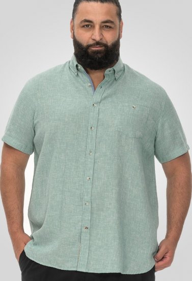 D555 Falmouth 2 Linen Mix Short Sleeve Shirt With Button Down Mint - Koszule - Koszule 2XL-10XL