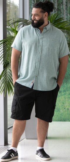 D555 Falmouth 2 Linen Mix Short Sleeve Shirt With Button Down Mint - Koszule - Koszule 2XL-10XL