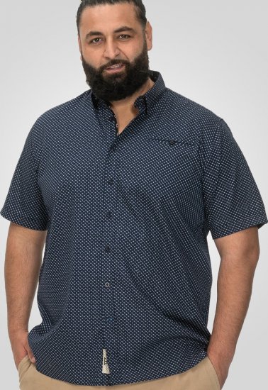D555 Norwich Short Sleeve Micro AOP Shirt With Hidden Button Down Navy - Koszule - Koszule 2XL-10XL