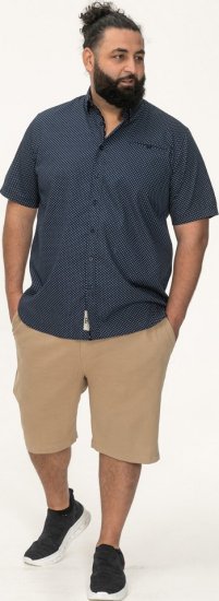 D555 Norwich Short Sleeve Micro AOP Shirt With Hidden Button Down Navy - Koszule - Koszule 2XL-10XL