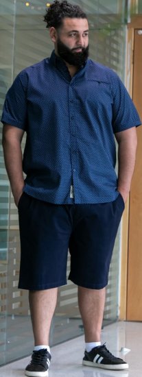 D555 Norwich Short Sleeve Micro AOP Shirt With Hidden Button Down Navy - Koszule - Koszule 2XL-10XL