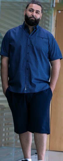 D555 Norwich Short Sleeve Micro AOP Shirt With Hidden Button Down Navy - Koszule - Koszule 2XL-10XL