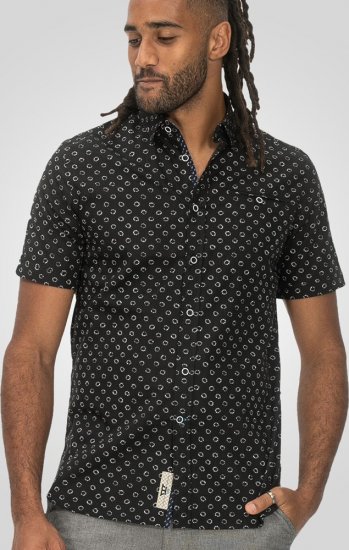 D555 Matlock Short Sleeve AOP Shirt With Hidden Button Down Black - Koszule - Koszule 2XL-10XL