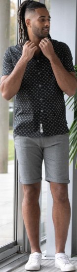 D555 Matlock Short Sleeve AOP Shirt With Hidden Button Down Black - Koszule - Koszule 2XL-10XL