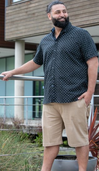 D555 Matlock Short Sleeve AOP Shirt With Hidden Button Down Black - Koszule - Koszule 2XL-10XL