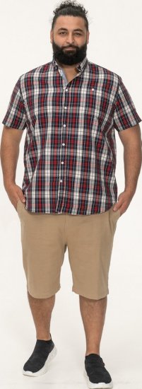 D555 Shields Button Down Collar Short Sleeve Shirt With Pocket Red Check - Koszule - Koszule 2XL-10XL