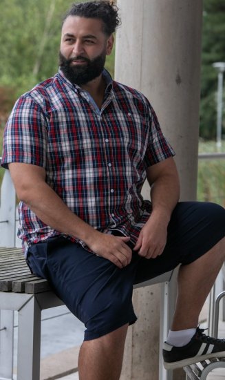 D555 Shields Button Down Collar Short Sleeve Shirt With Pocket Red Check - Koszule - Koszule 2XL-10XL