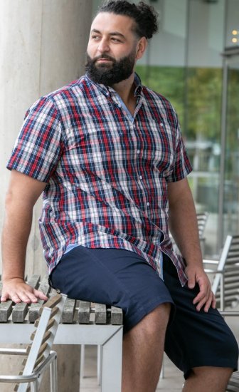 D555 Shields Button Down Collar Short Sleeve Shirt With Pocket Red Check - Koszule - Koszule 2XL-10XL