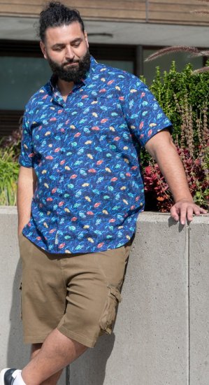 D555 Hartlepool Short Sleeve Vintage Car AOP Stretch Shirt Blue - Koszule - Koszule 2XL-10XL