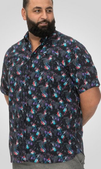 D555 Farnborough Short Sleeve Guitar AOP Shirt With Hidden Button Down Black - Koszule - Koszule 2XL-10XL