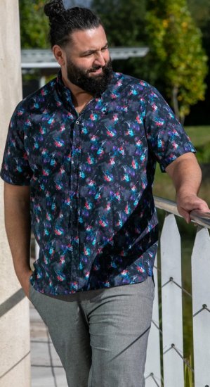 D555 Farnborough Short Sleeve Guitar AOP Shirt With Hidden Button Down Black - Koszule - Koszule 2XL-10XL