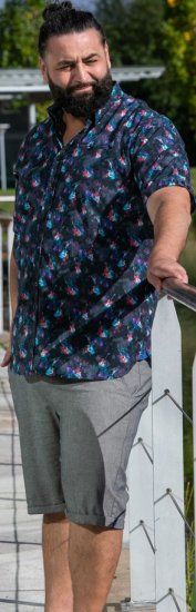 D555 Farnborough Short Sleeve Guitar AOP Shirt With Hidden Button Down Black - Koszule - Koszule 2XL-10XL