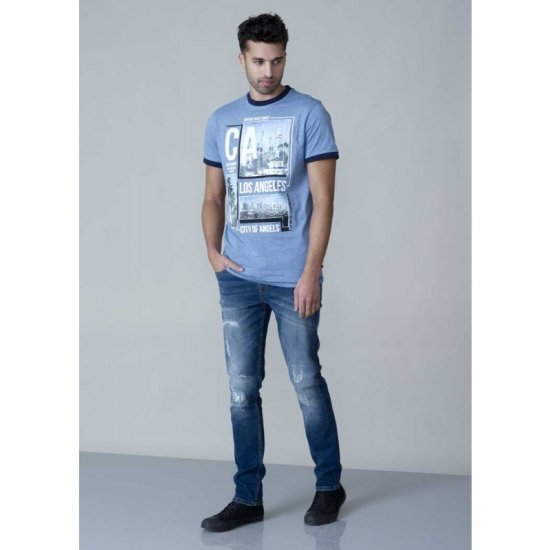 D555 Howie Fine Stripe T-shirt Blue - Koszulki - T-shirty meskie Duże Rozmiary - 2XL-14XL