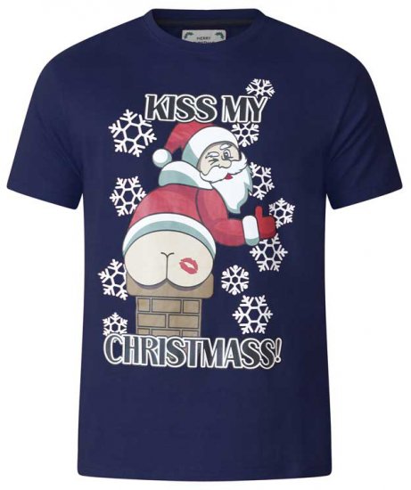D555 Naughty X-mas T-shirt Navy - Koszulki - T-shirty meskie Duże Rozmiary - 2XL-14XL