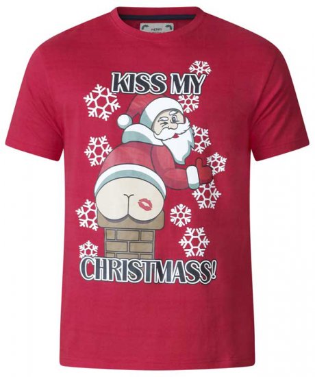 D555 Naughty X-mas T-shirt Red - Koszulki - T-shirty meskie Duże Rozmiary - 2XL-14XL