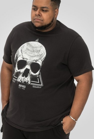 D555 Hucknall Skull Monochrome Printed Crew Neck T-shirt Washed Black - Koszulki - T-shirty meskie Duże Rozmiary - 2XL-14XL