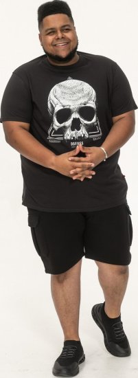 D555 Hucknall Skull Monochrome Printed Crew Neck T-shirt Washed Black - Koszulki - T-shirty meskie Duże Rozmiary - 2XL-14XL