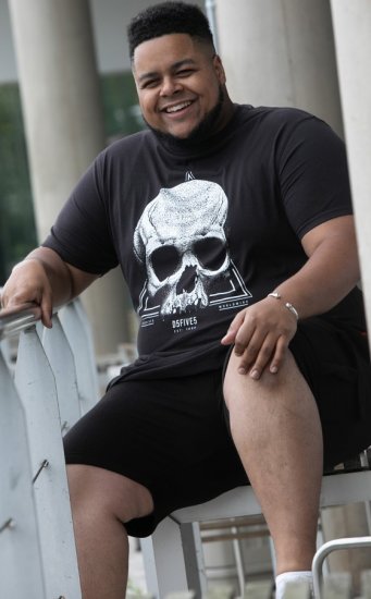 D555 Hucknall Skull Monochrome Printed Crew Neck T-shirt Washed Black - Koszulki - T-shirty meskie Duże Rozmiary - 2XL-14XL