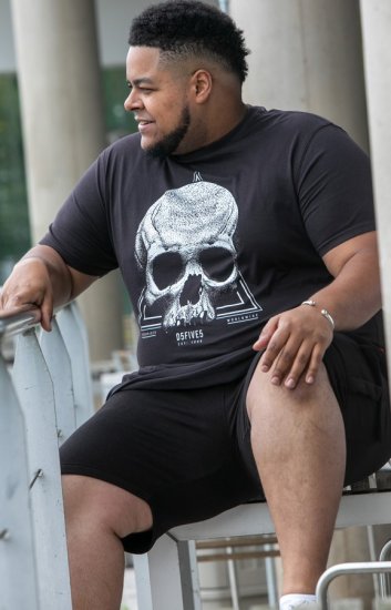 D555 Hucknall Skull Monochrome Printed Crew Neck T-shirt Washed Black - Koszulki - T-shirty meskie Duże Rozmiary - 2XL-14XL