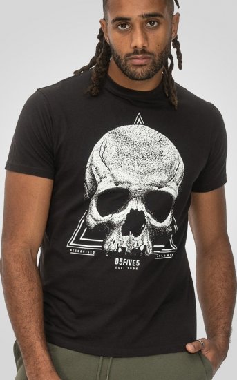 D555 Hucknall Skull Monochrome Printed Crew Neck T-shirt Washed Black - Koszulki - T-shirty meskie Duże Rozmiary - 2XL-14XL