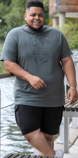 D555 Poole Circle Wave Printed Crew Neck T-shirt Khaki - Koszulki - T-shirty meskie Duże Rozmiary - 2XL-14XL