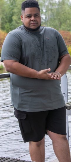 D555 Poole Circle Wave Printed Crew Neck T-shirt Khaki - Koszulki - T-shirty meskie Duże Rozmiary - 2XL-14XL