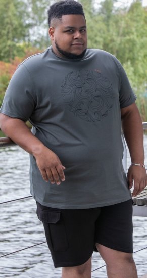 D555 Poole Circle Wave Printed Crew Neck T-shirt Khaki - Koszulki - T-shirty meskie Duże Rozmiary - 2XL-14XL